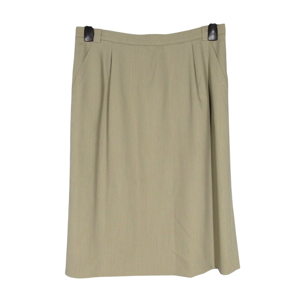 Vtg JAEGER Beige WOOL BLEND Pockets PLEATED Career STRAIGHT/PENCIL SKIRT Sz 14
